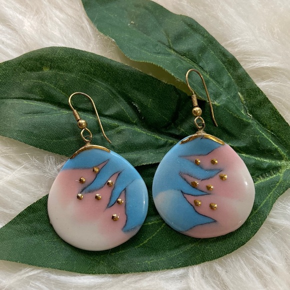 Ceramic Pastel Color Gold Tone Earrings - Picture 3 of 17